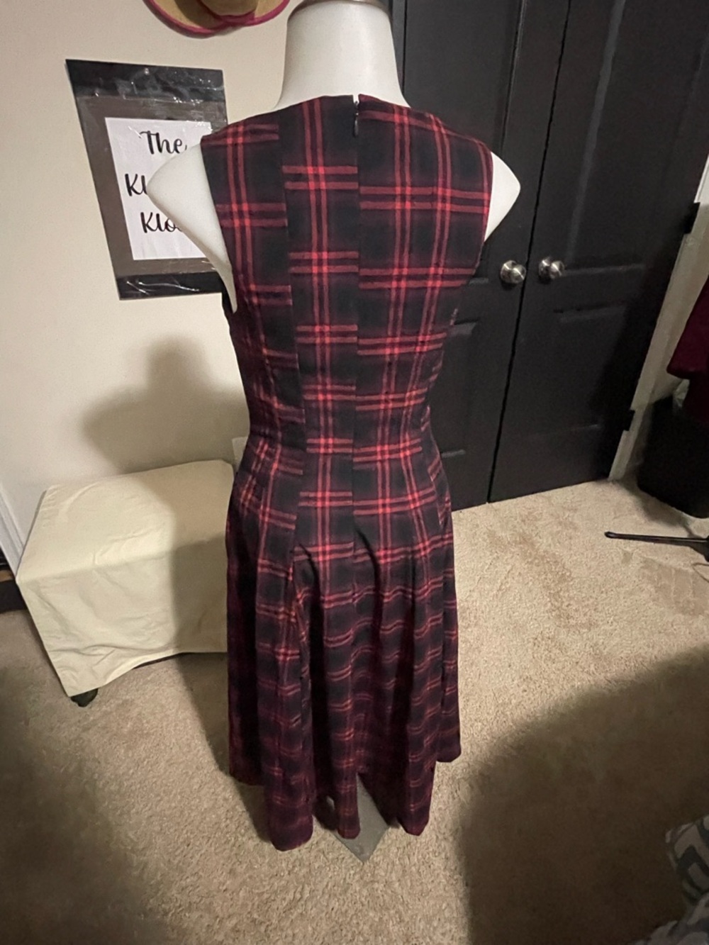 NWT Avec Les Filles Black and Red Plaid Midi Dress - Picture 4 of 8